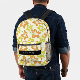 Sac À Dos Imprimé Hibiscus Jaune, Hibiscus Orange, Votre Nom
