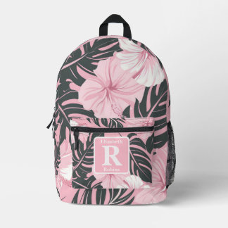 Sac À Dos Imprimé Hibiscus rose tropical personnalisé Monogramme