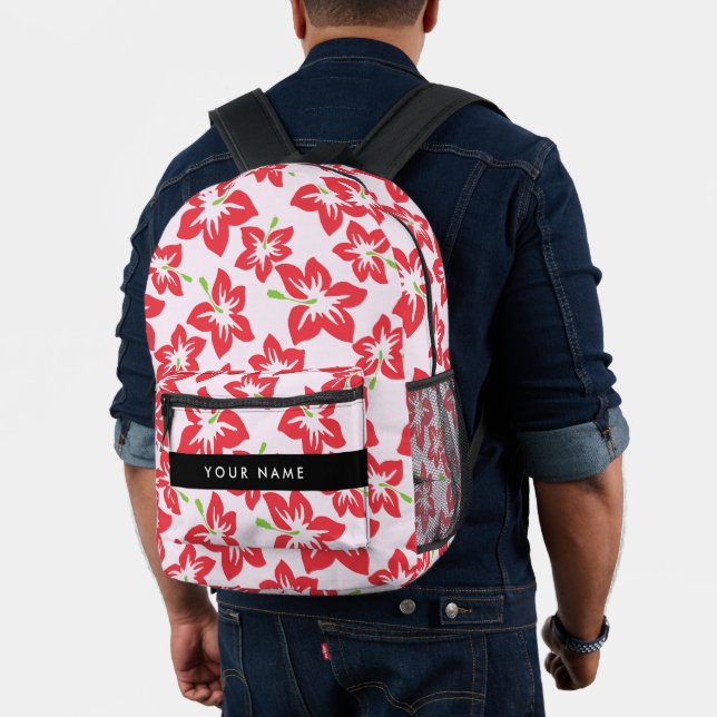 Sac À Dos Imprimé Hibiscus Rouge, Fleurs Rouges, Votre Nom (Insitu (Modèle))