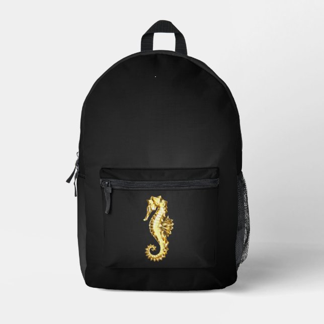 Sac À Dos Imprimé Hippocampe Polygonal Or (Recto)