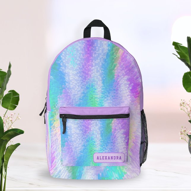 Sac À Dos Imprimé Holographie Pastel Purple Girl Personnalisée (Créateur téléchargé)