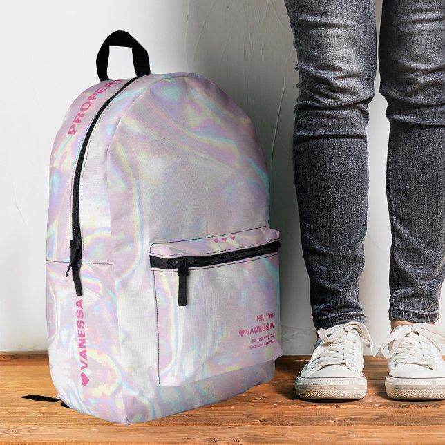 Sac À Dos Imprimé Holographique rose brillant élégant (Shinny Holographic Pink Stylish Printed Backpack
)