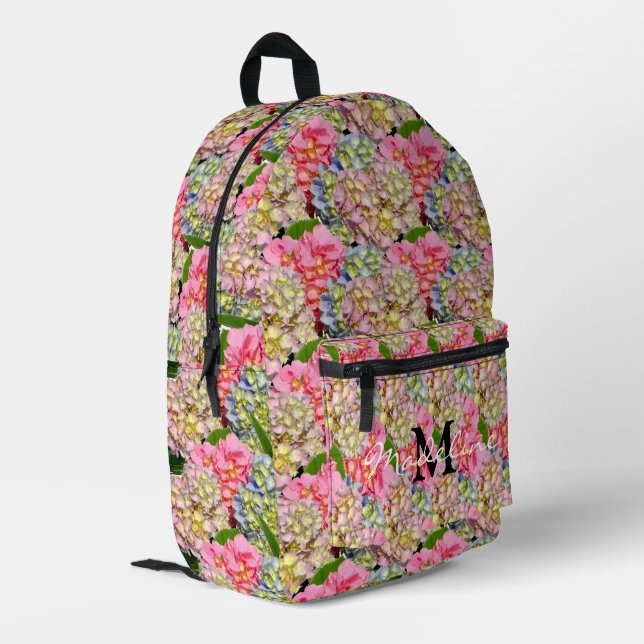 Sac À Dos Imprimé hydrangées florales rose bleu jaune (Coin arrière gauche)