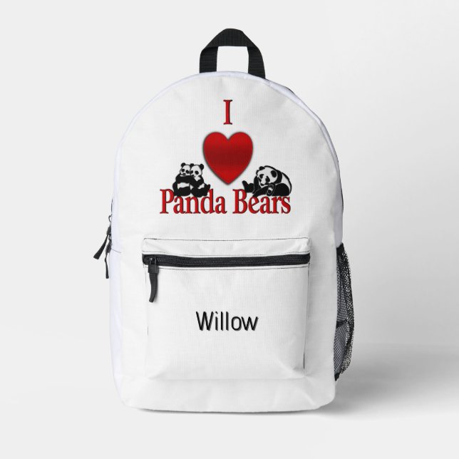 Sac À Dos Imprimé I Heart Panda Bears Fun with Name (Recto)