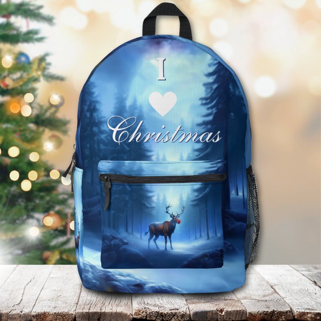 Sac À Dos Imprimé I Love Christmas Backpack Blue Winter Reindeer (Créateur téléchargé)