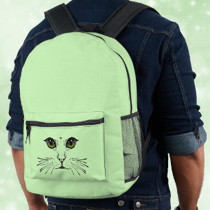Sac À Dos Imprimé Illustration Black Chat Visage Vivid Vert yeux