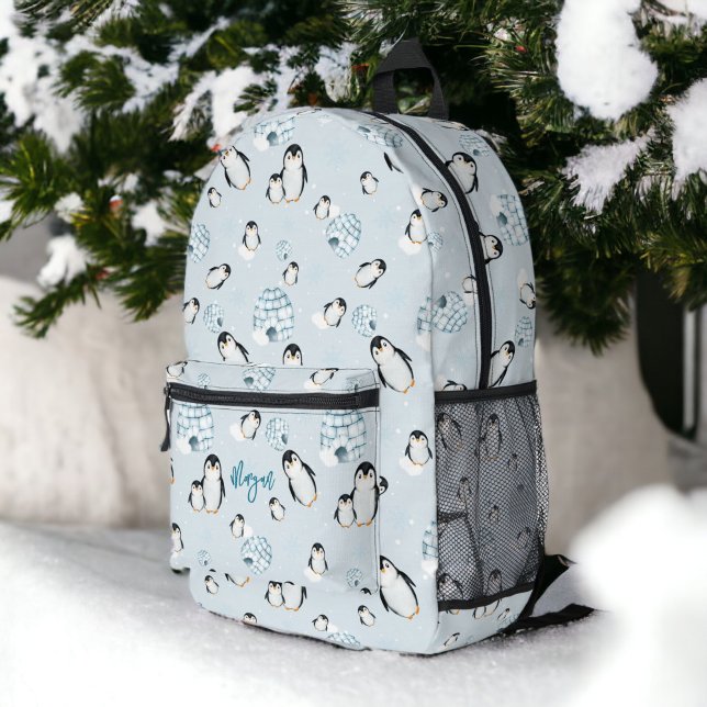 Sac À Dos Imprimé Illustration de la neige des igloos de manchots d' (Cute winter penguin igloos snow illustration printed backpack)