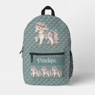 Sac À Dos Imprimé Illustration de l'Imaginaire Floral Pastel Horse