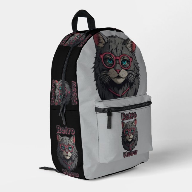 Sac À Dos Imprimé Illustration Retro Wild GreyCat (Coin arrière gauche)