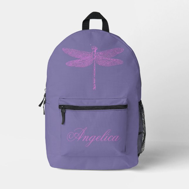 Sac À Dos Imprimé Imaginaire rose et violet Dragonfly Personnaliser (Recto)