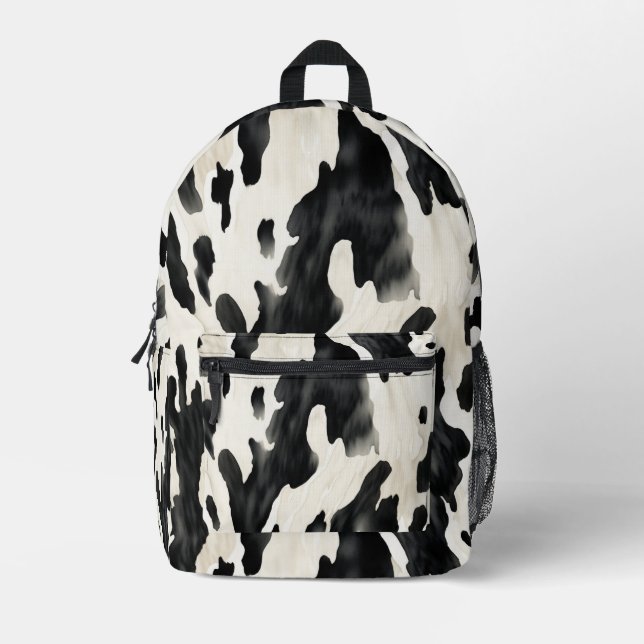 Sac À Dos Imprimé Impression animale vache crème noire (Recto)