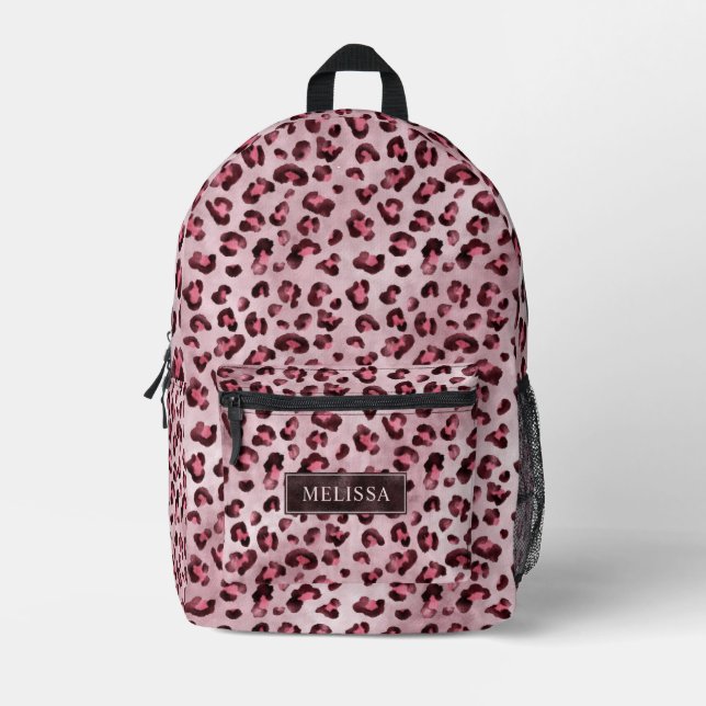 Sac À Dos Imprimé Impression d'animal Léopard Rose avec Faux Feuille (Recto)