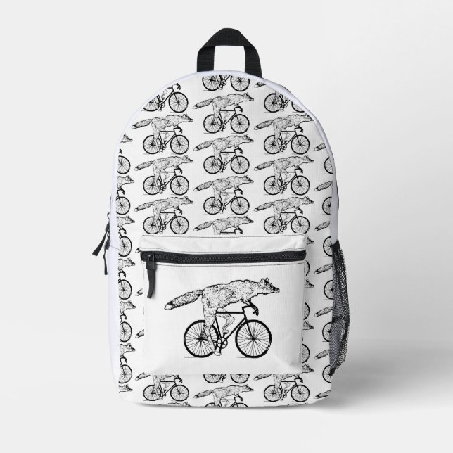 Sac À Dos Imprimé Impression d'art du renard fantaisiste à bicyclett (Recto)