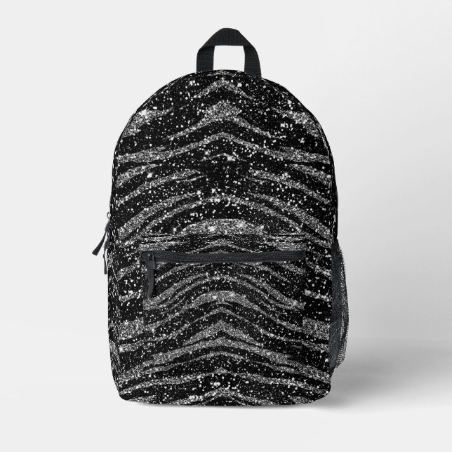 Sac À Dos Imprimé Impression de tigre noir et argenté (aspect partie (Recto)