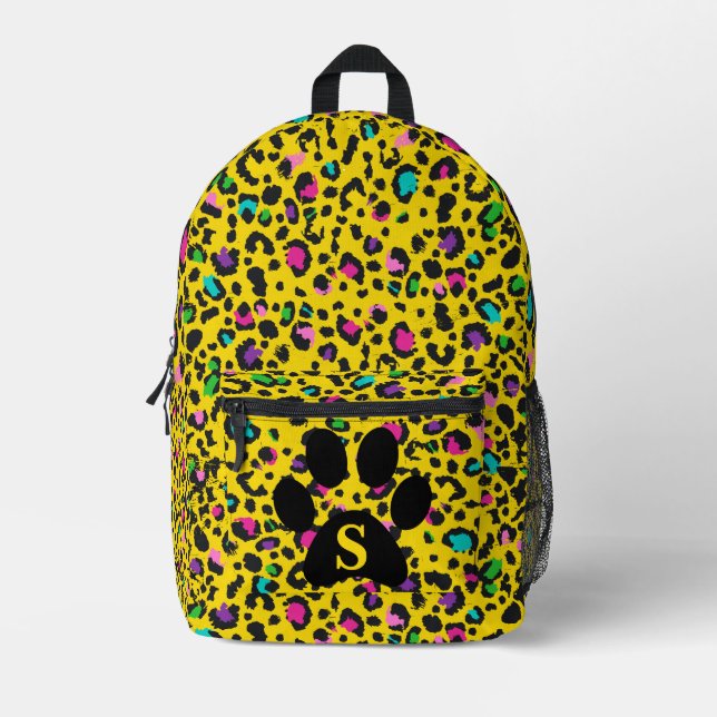 Sac À Dos Imprimé Impression léopard arc-en-ciel Patte noire Jaune T (Recto)