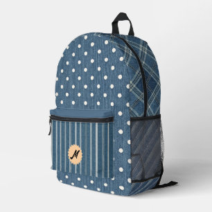 Sac À Dos Imprimé Imprimé Denim Vintage Points Rayures Carreaux