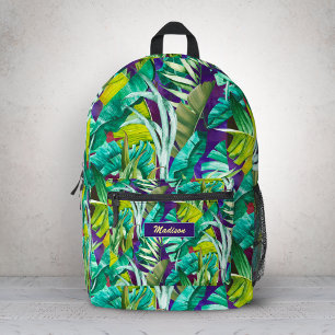 Sac À Dos Imprimé Imprimé élégant de feuilles tropicales vertes viol