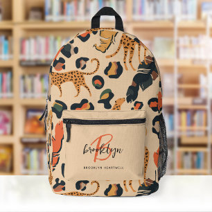 Sac À Dos Imprimé Imprimé Léopard Beige Monogramme Nom Retour à l'éc