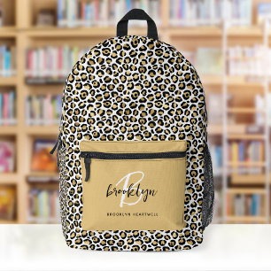 Sac À Dos Imprimé Imprimé Léopard Doré Monogramme Nom Retour à l'éco