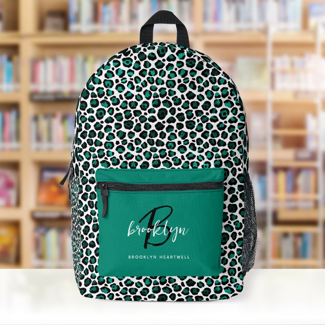 Sac À Dos Imprimé Imprimé léopard sarcelle monogramme nom retour à l (Créateur téléchargé)