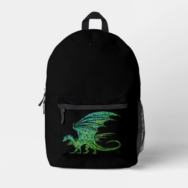 Sac À Dos Imprimé Incroyable Dragon Mosaïque Vert  (Recto)