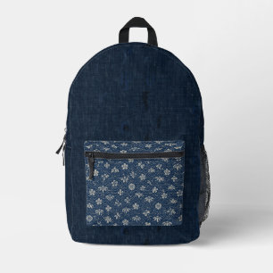 Sac À Dos Imprimé Indigo Vintage Floral Japonais Superposé