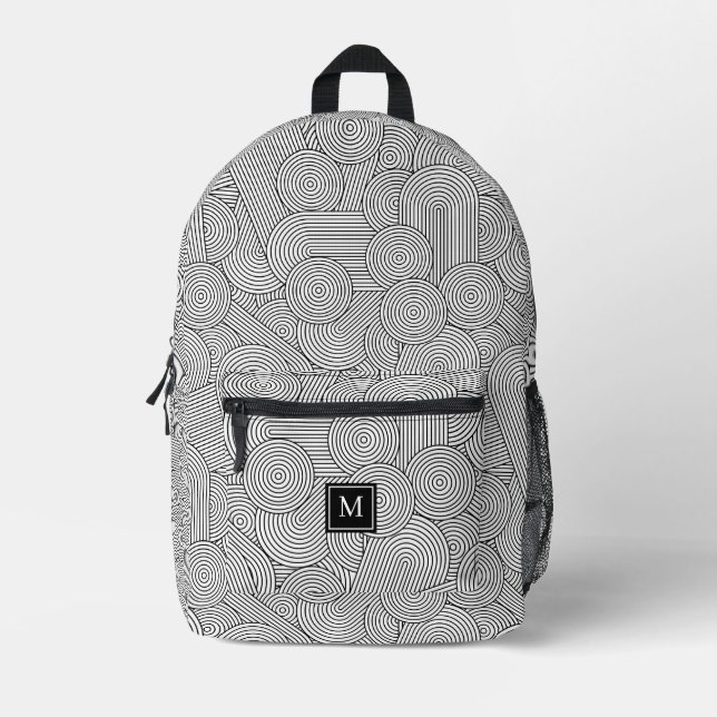 Sac À Dos Imprimé Initiale monogrammée noir et blanc moderne du mili (Recto)