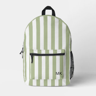 Sac À Dos Imprimé Initiales de monogramme à rayures vertes modernes