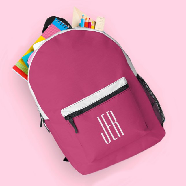 Sac À Dos Imprimé Initiales de monogramme moderne personnalisées Ros (Personalized Modern Monogram Initials Pink White Printed Backpack)