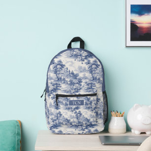 Sac À Dos Imprimé Initiales de monogramme motif toile de Jouy bleu b