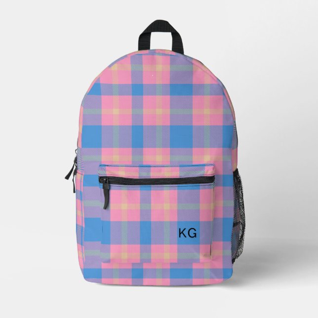 Sac À Dos Imprimé Initiales de monogramme rose et bleu patiné (Recto)