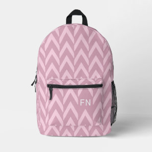 Sac À Dos Imprimé Initiales du Monogramme Pastel Rose Chevron Modern