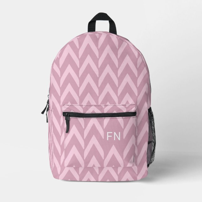 Sac À Dos Imprimé Initiales du Monogramme Pastel Rose Chevron Modern (Recto)