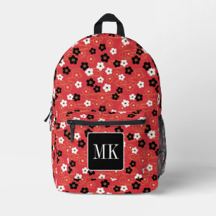 Sac À Dos Imprimé Initiales du monogramme rouge Sakura en fleurs