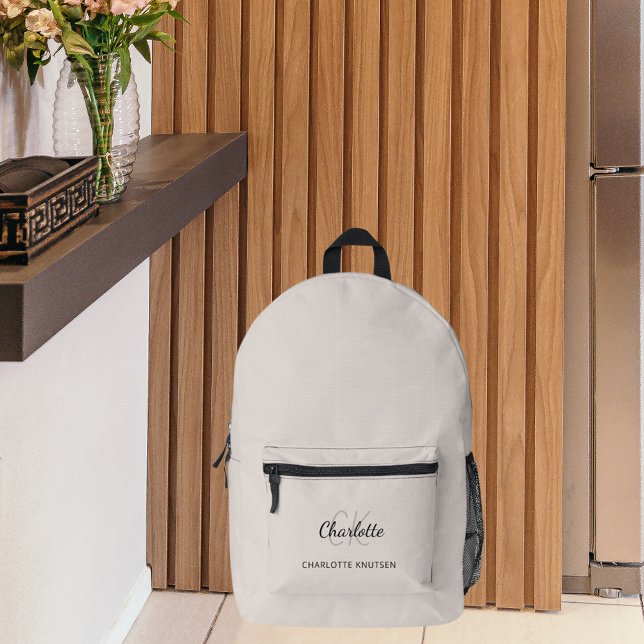 Sac À Dos Imprimé Initiales en monogramme beige nom moderne (Créateur téléchargé)
