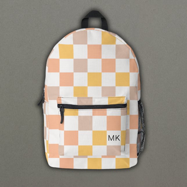Sac À Dos Imprimé Initiales Monogramme Damier Peche Tendance (Créateur téléchargé)