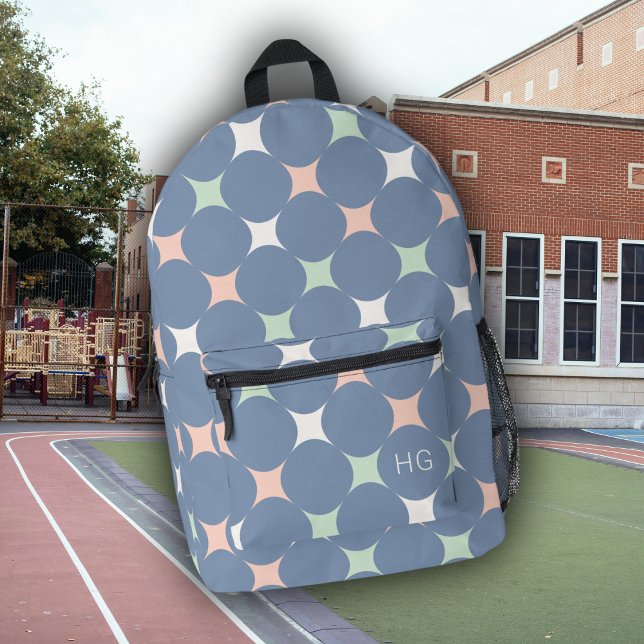 Sac À Dos Imprimé Initiales Monogrammes Bleus Pastel (Créateur téléchargé)