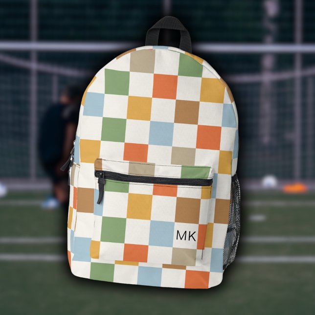 Sac À Dos Imprimé Initiales Monogrammes en damier couleur mignonne (Créateur téléchargé)