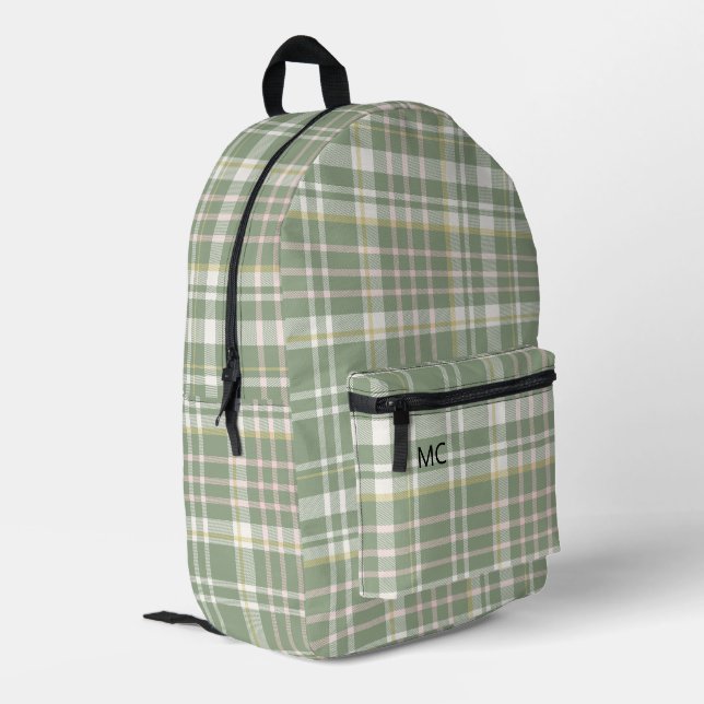Sac À Dos Imprimé Initiales Monogrammes Plaid Green Sage tendance (Coin arrière gauche)