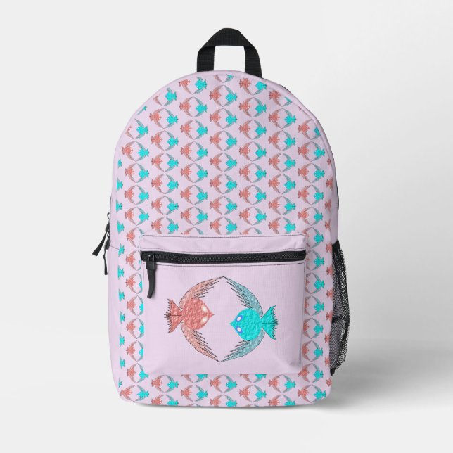Sac À Dos Imprimé Inséparables roses et bleus mignons (Recto)