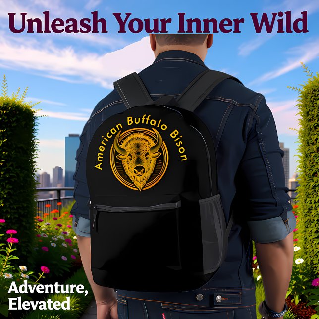 Sac À Dos Imprimé Intricate Bison Buffalo Head Illustration (Créateur téléchargé)