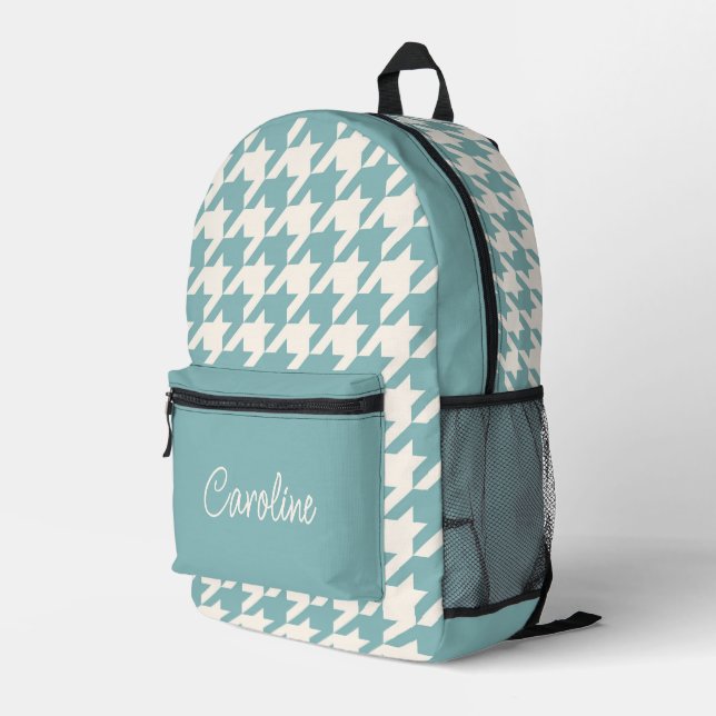 Sac À Dos Imprimé Ivory Turquoise Blue Seafoam Green Houndstooth Mot (Coin arrière droit)