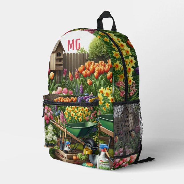 Sac À Dos Imprimé Jardin de fleurs à monogramme / Maître jardinier  (Coin arrière droit)