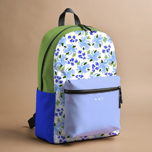 Sac À Dos Imprimé Jardin Floral Bleu Nom personnalisé Initiale
