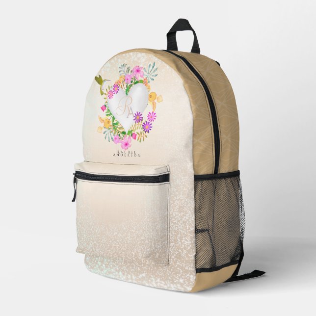 Sac À Dos Imprimé Jardin Floral Monogramme Blanc (Coin arrière droit)
