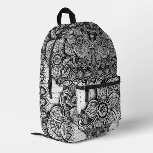 Sac À Dos Imprimé Jardin Floral noir et blanc Boho Chic Paisley