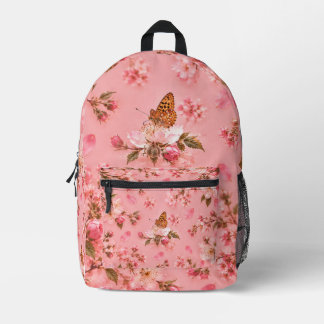 Sac À Dos Imprimé Jardin Floral Papillon Rose