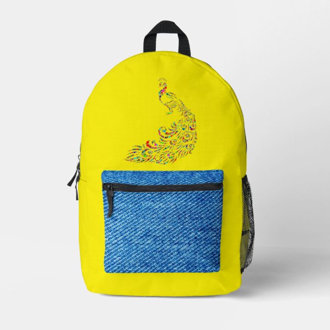 Sac À Dos Imprimé Jaune denim paon (Recto)