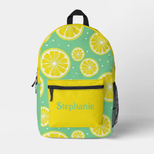 Sac À Dos Imprimé Jaune et vert, motif de tranche de citron avec nom
