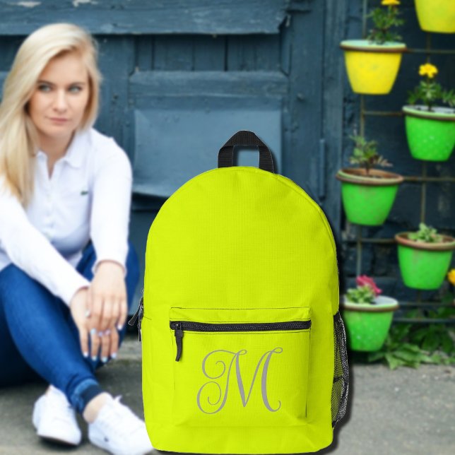 Sac À Dos Imprimé jaune fluorescent - élégant monogramme (Créateur téléchargé)